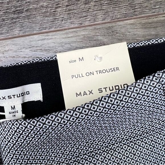 NWT Max Studio Pull-On Trouser Career Pants Black and White Geometric Medium - Picture 5 of 9